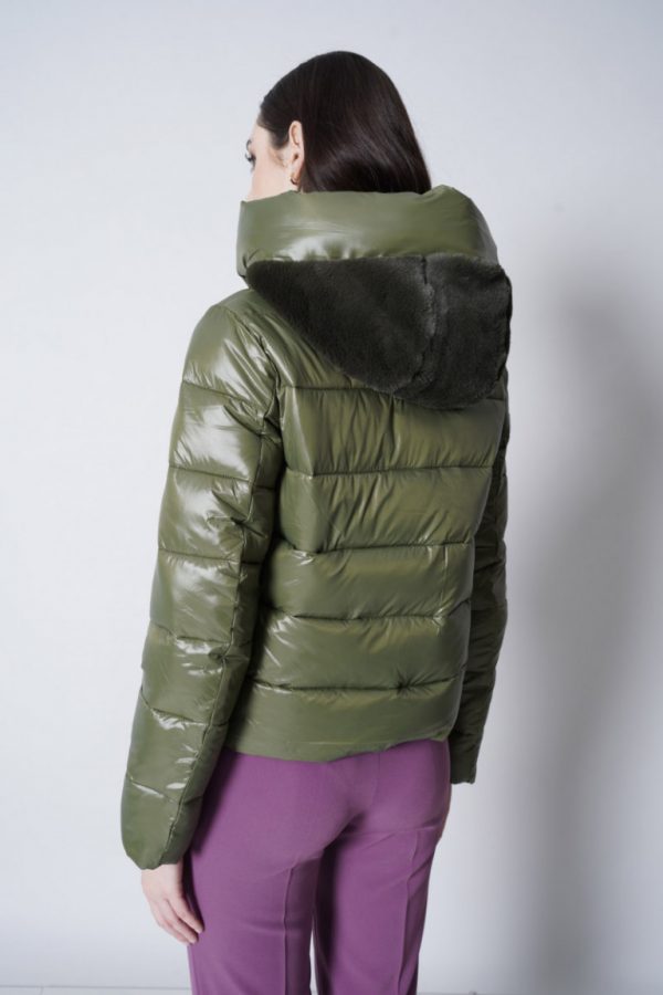 Quilted Green Patch Pocket Down Jacket with Hood
