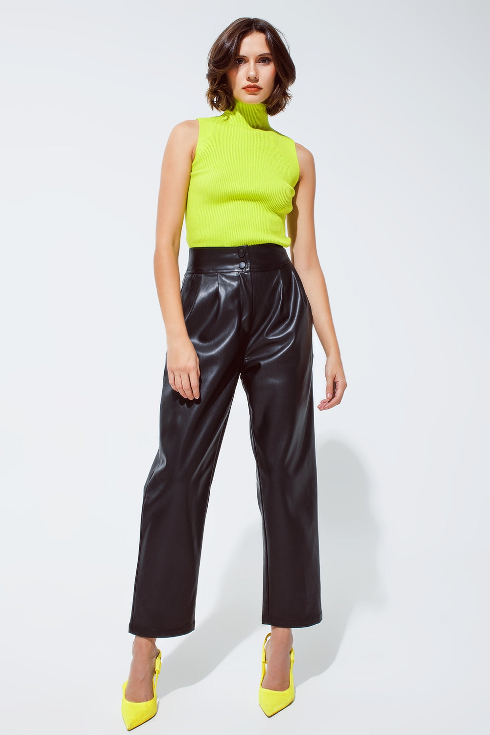 Knitted Turtleneck Lime Sleeveless Top