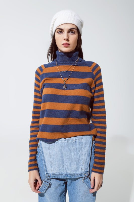 Blue and Brown TurtleNeck with Stripes