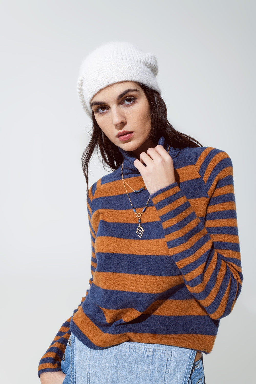 Blue and Brown TurtleNeck with Stripes