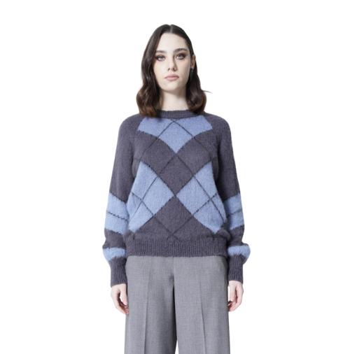 Italian Diamond Checkered Knit Sweater