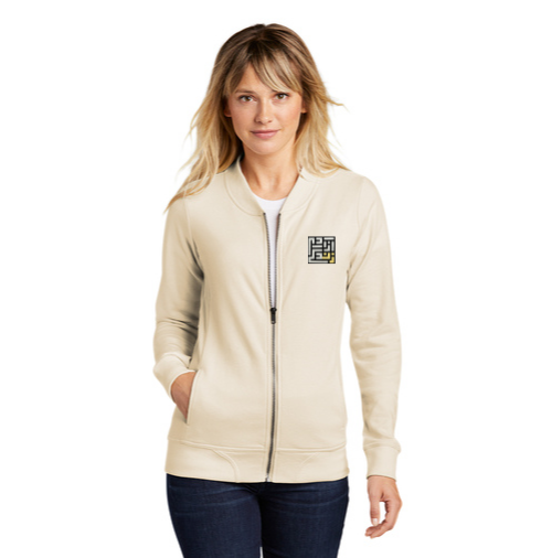 Lightweight French Terry Bomber Jacket in Natural Color w Embroidered Farsi Logo - M
