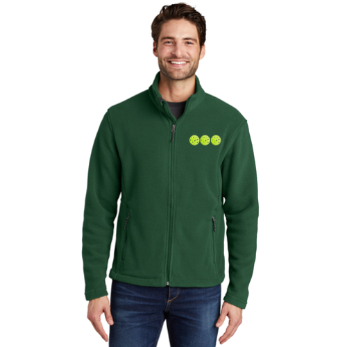 Men's Super Soft Fleece Jacket with Embroidered Pickleball Logo - Dark Green, L