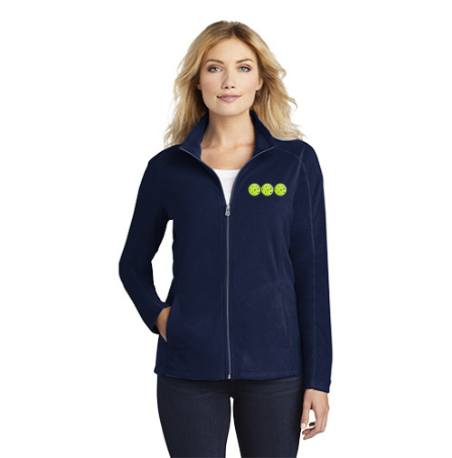 Navy Blue Ladies Full-Zip Microfleece Jacket with Pickleball Logo